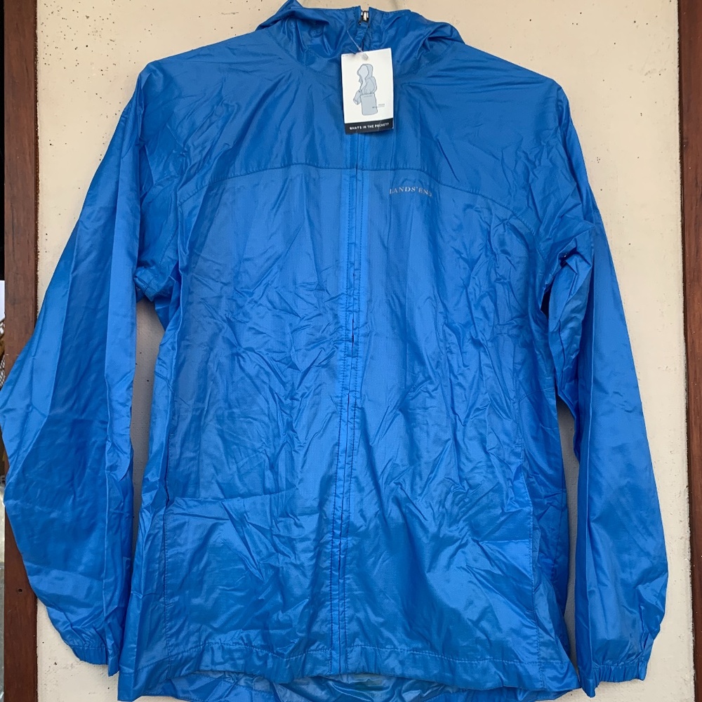 NWT LANDSEND Full Zip Hooded Packable Windbreaker